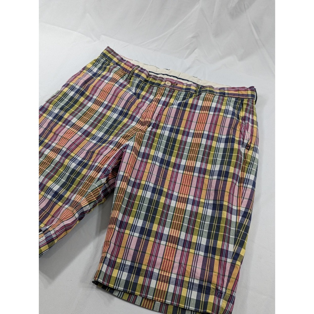 VTG Polo Ralph Lauren Shorts Men Sz 36 Madrid Plaid Flat Front Chino Golf Preppy